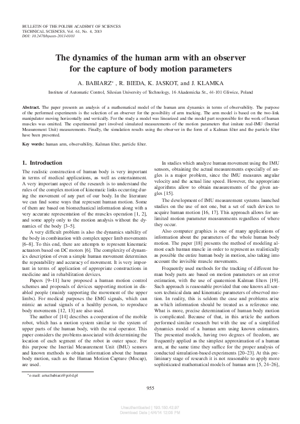 (PDF) The dynamics of the human arm with an observer for the capture of ...