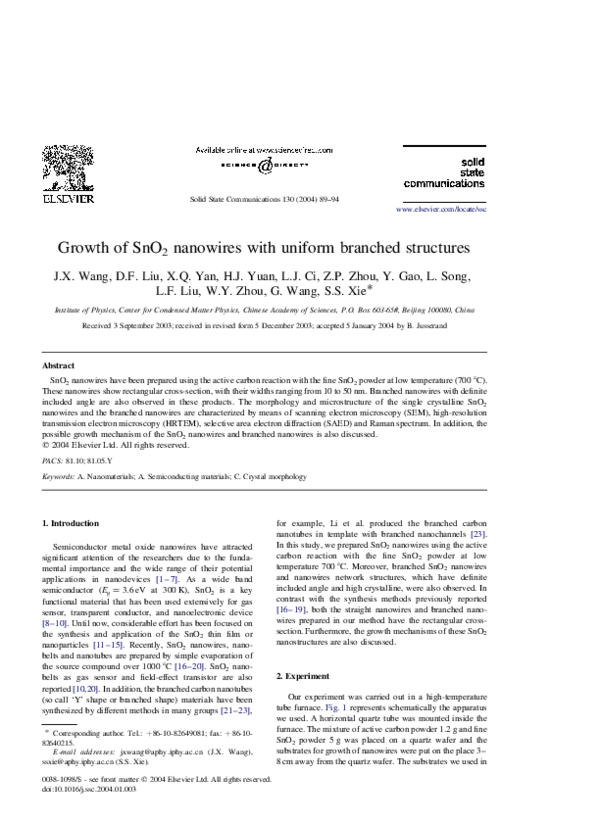 (PDF) Growth of SnO2 nanowires with uniform branched structures