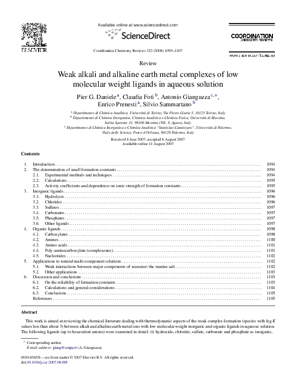 (PDF) Weak alkali and alkaline earth metal complexes of low molecular ...