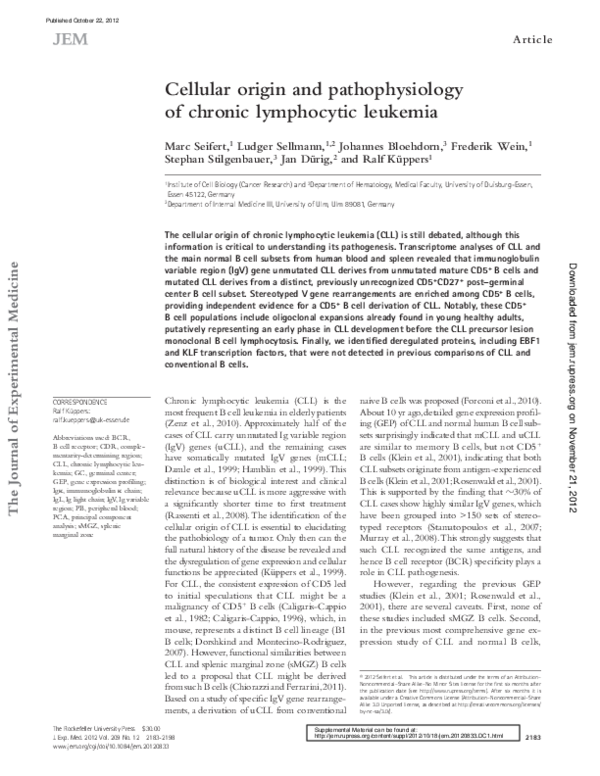 (PDF) Cellular origin and pathophysiology of chronic lymphocytic leukemia