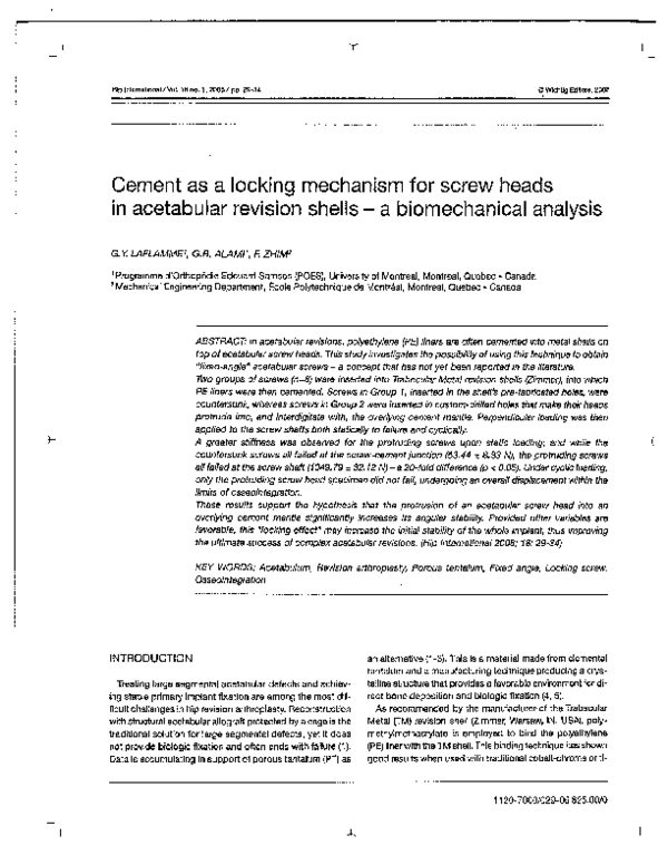 (PDF) Cement as a locking mechanism for screw heads in acetabular ...