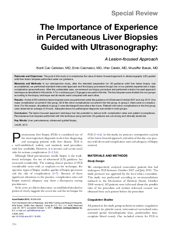 (PDF) The Importance of Experience in Percutaneous Liver Biopsies