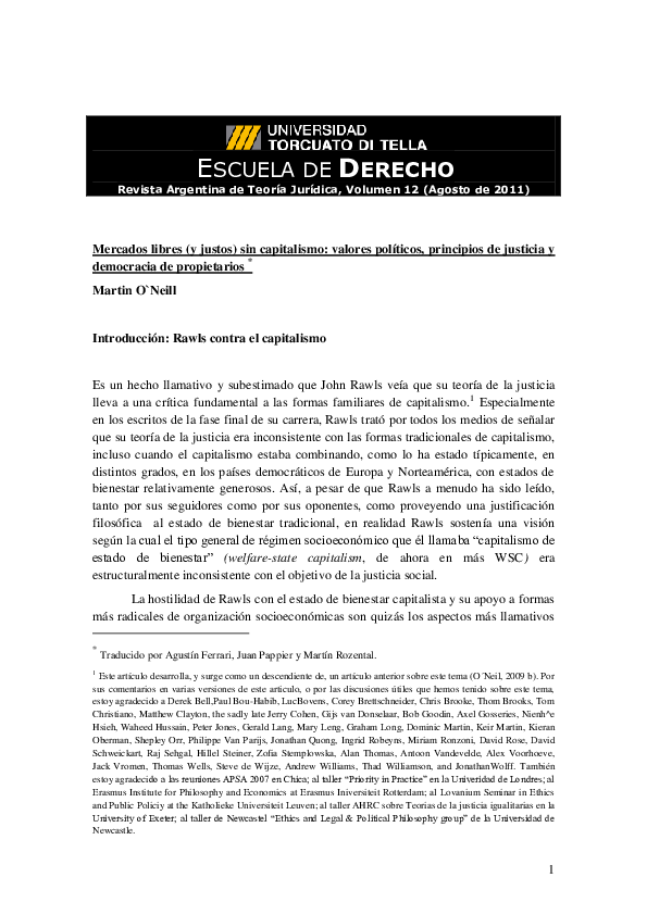 (PDF) “Mercados Libres (y Justos) Sin Capitalismo Valores Políticos