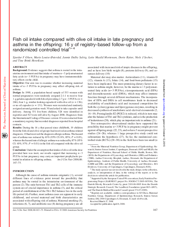 (PDF) Fish oil intake compared with olive oil intake in late pregnancy and asthma in the