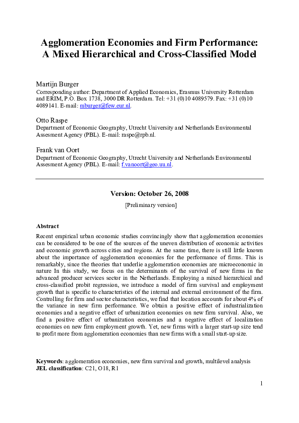 (PDF) Agglomeration Economies and Firm Performance: The Case of ...