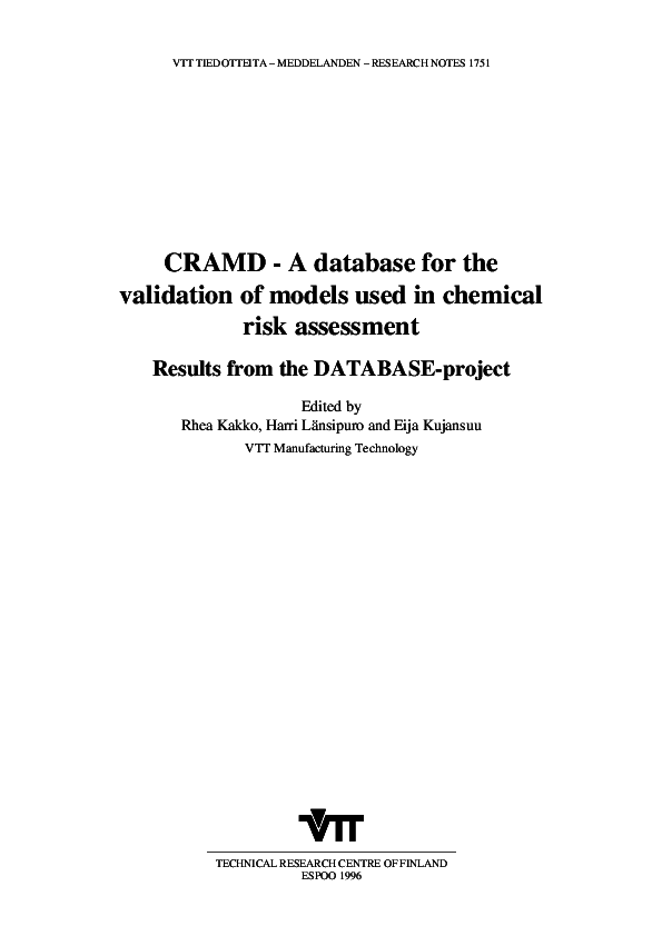 (PDF) CRAMD—A database for the validation of models used in chemical ...