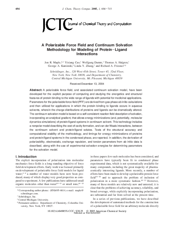 (PDF) A Polarizable Force Field and Continuum Solvation Methodology for ...