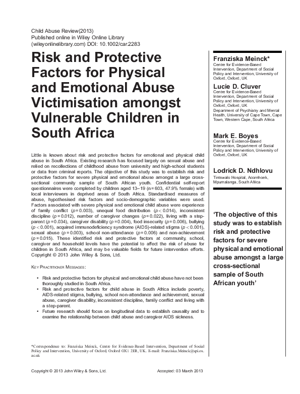 (PDF) Risk and Protective Factors for Physical and Emotional Abuse ...
