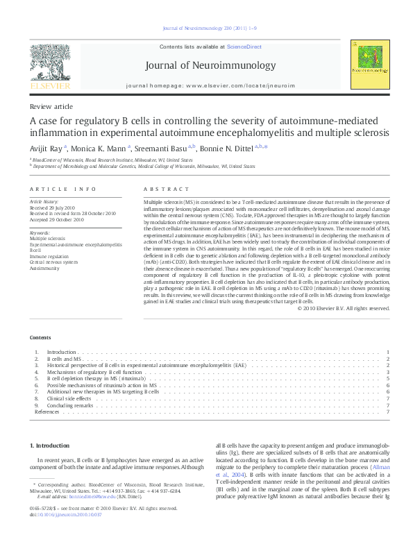 (PDF) A case for regulatory B cells in controlling the severity of ...