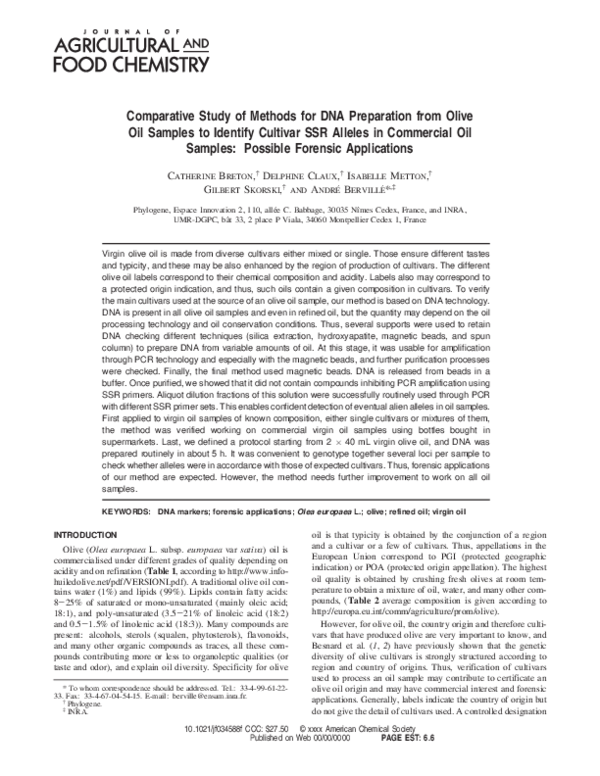 (PDF) Comparative Study of Methods for DNA Preparation from Olive Oil ...