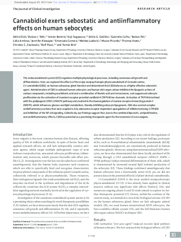 (PDF) Cannabidiol exerts sebostatic and antiinflammatory effects on ...