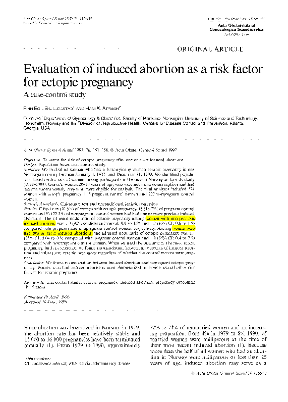 (PDF) Evaluation of induced abortion as a risk factor for ectopic ...