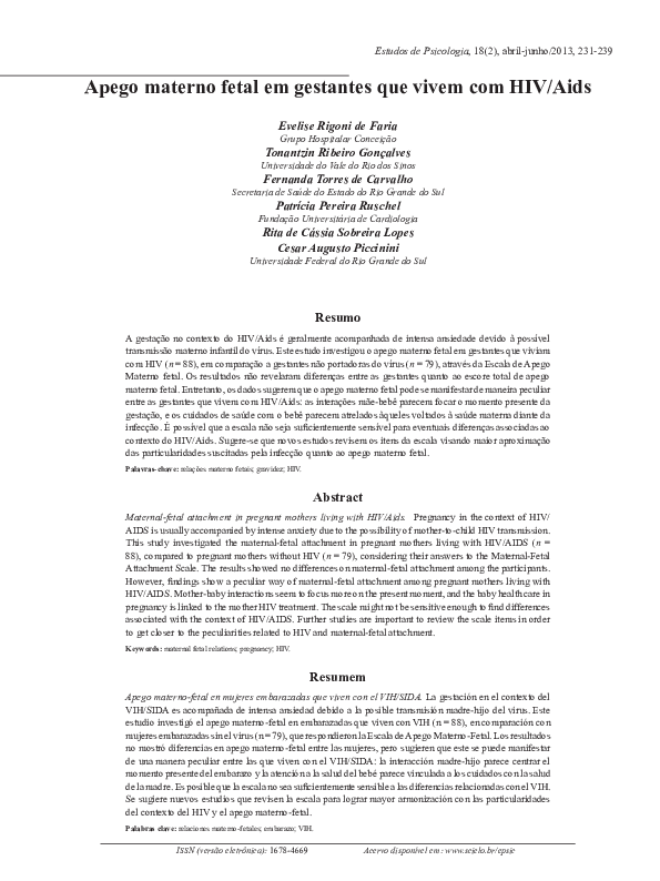 (PDF) Maternal-fetal attachment in pregnant mothers living with HIV/Aids