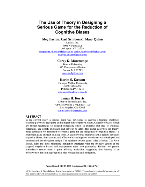 (PDF) The Use of Theory in Designing a Serious Game for the Reduction ...