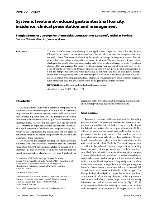 (PDF) Systemic treatment-induced gastrointestinal toxicity: incidence ...