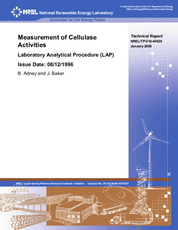 (PDF) Measurement of Cellulase Activities Laboratory Analytical Procedure (LAP); Issue Date 08