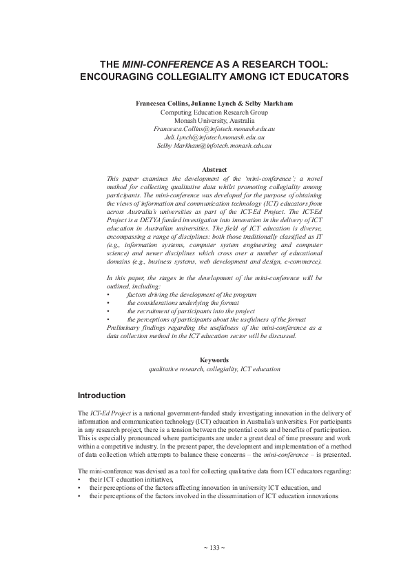 (PDF) The mini-conference as a research tool: Encouraging collegiality ...