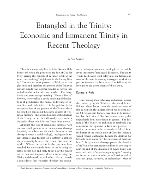 (PDF) Entangled in the Trinity Economic and Immanent Trinity in Recent