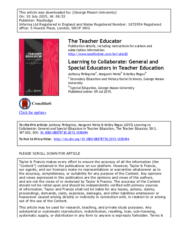 (PDF) Learning to Collaborate: General and Special Educators in Teacher ...