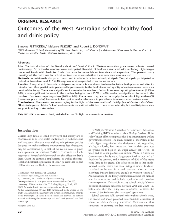 (PDF) of the West Australian school healthy food and drink