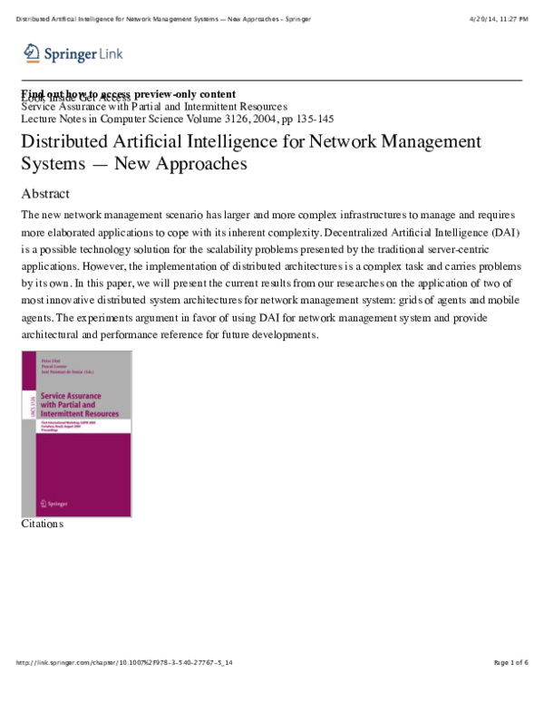 (PDF) Distributed Artificial Intelligence for Network Management ...