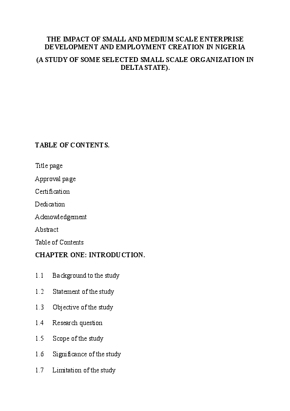 (DOC) THE IMPACT OF SMALL AND MEDIUM SCALE ENTERPRISE DEVELOPMENT AND ...