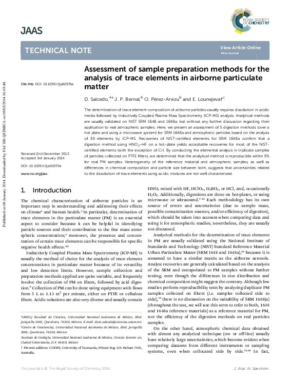 (PDF) Assessment of sample preparation methods for the analysis of ...