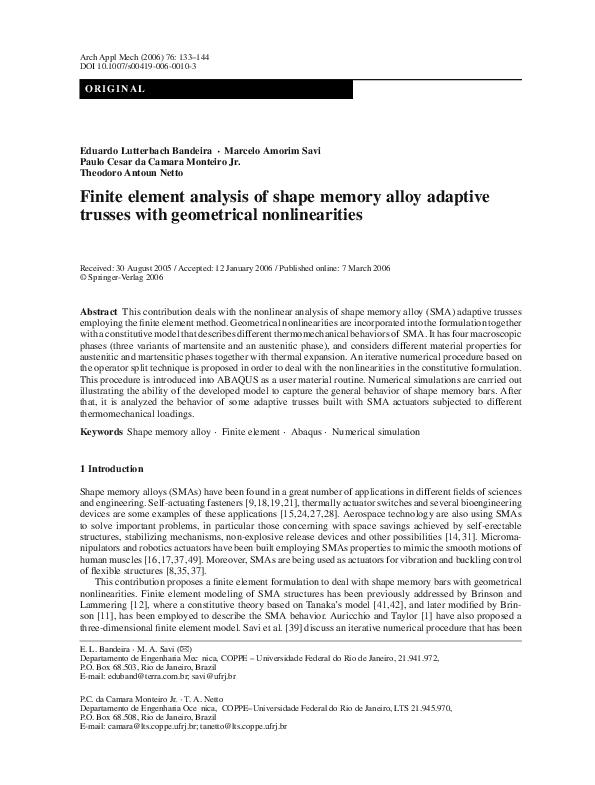 (PDF) Finite Element Analysis of Shape Memory Alloy Adaptive Trusses ...
