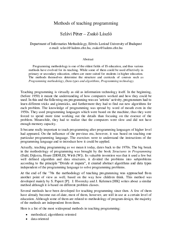 (PDF) Methods of teaching programming