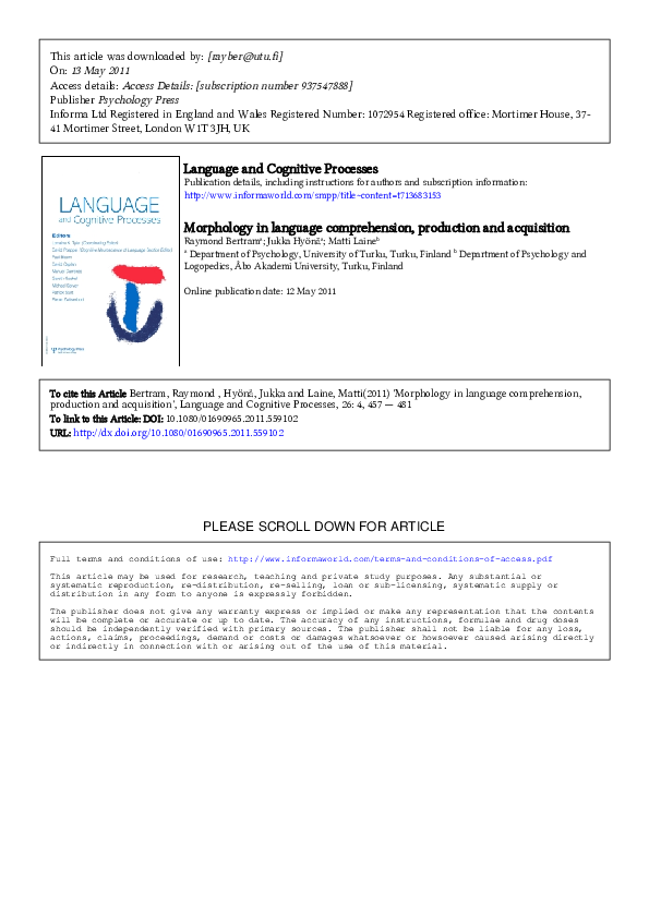 Pdf Morphology In Language Comprehension Production And Acquisition Pdf Morphology In Language Comprehension Production And Acquisition
