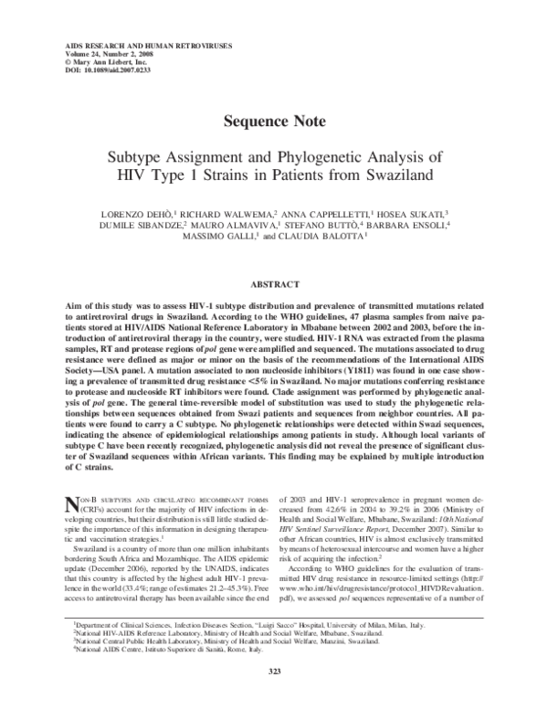(PDF) Subtype Assignment and Phylogenetic Analysis of HIV Type 1 ...