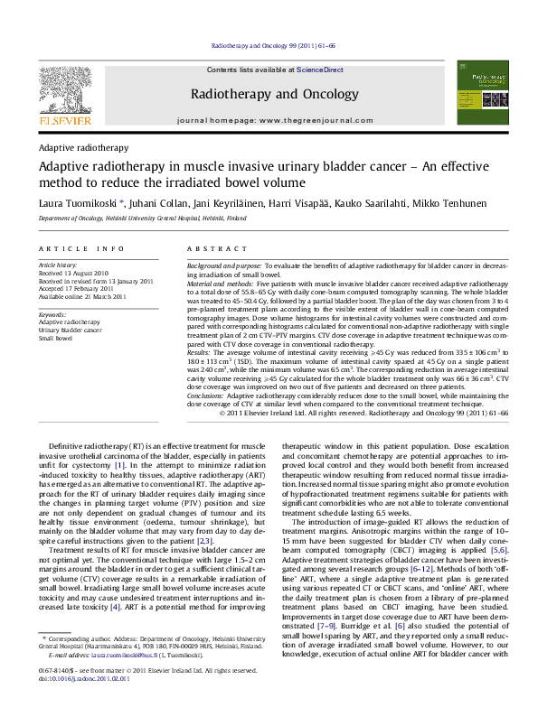 (PDF) Adaptive radiotherapy in muscle invasive urinary bladder cancer ...