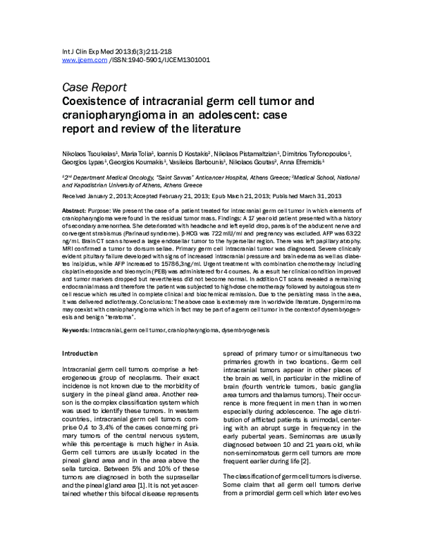 (PDF) Coexistence of intracranial germ cell tumor and craniopharyngioma ...