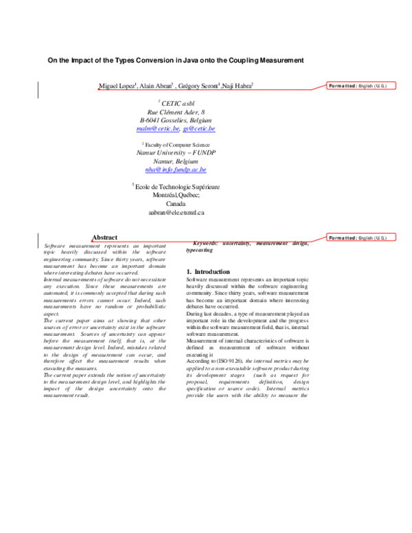 (PDF) On the Impact of the Types Conversion in Java onto the Coupling