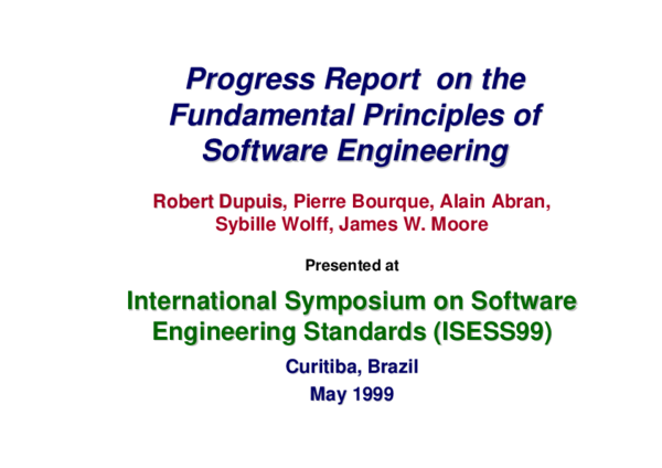 (PDF) Progress Report on the Fundamental Principles of Software Engineering