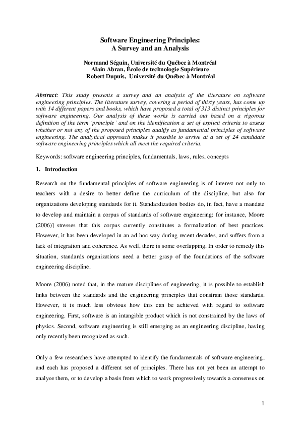 (PDF) Software engineering principles: A survey and an analysis