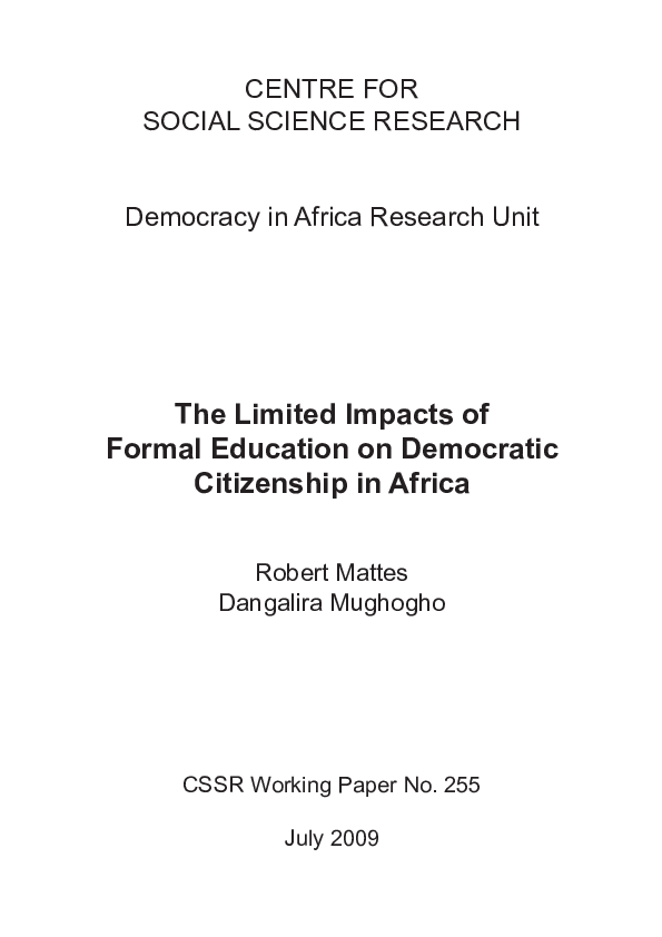 (PDF) The limited impacts of formal education on democratic citizenship ...