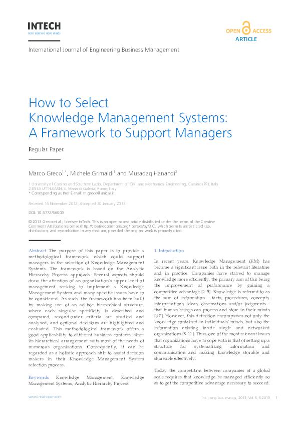 (PDF) How to Select Knowledge Management Systems: A Framework to ...