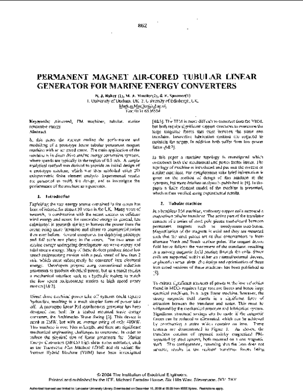 (PDF) Permanent magnet air-cored tubular linear generator for marine ...
