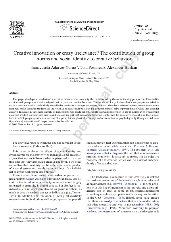 (PDF) Creative innovation or crazy irrelevance? The contribution of ...