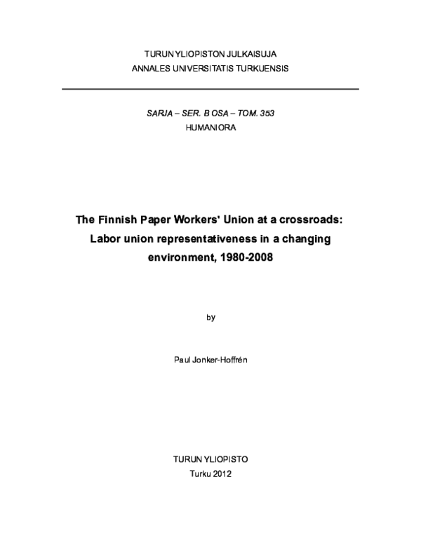 (PDF) The Finnish Paper Workers' Union at a crossroads Labor union