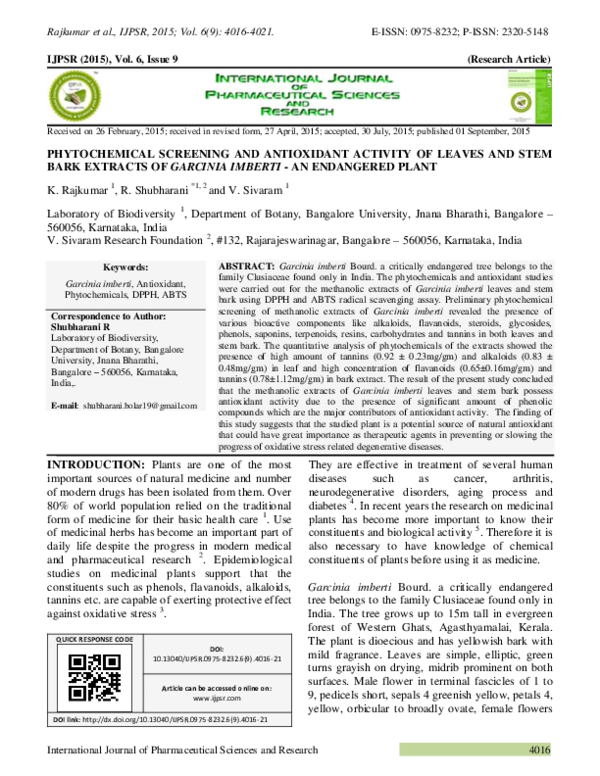 (PDF) PHYTOCHEMICAL SCREENING AND ANTIOXIDANT ACTIVITY OF LEAVES AND ...