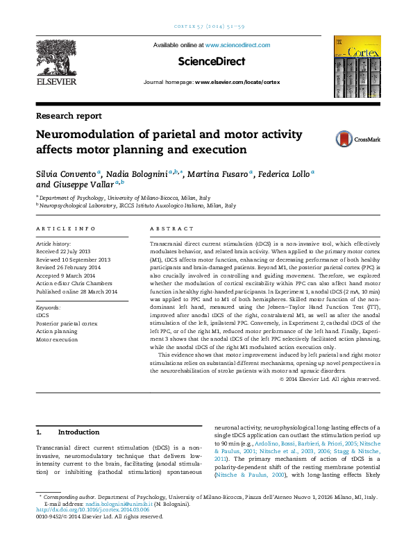 (PDF) Neuromodulation of parietal and motor activity affects motor ...