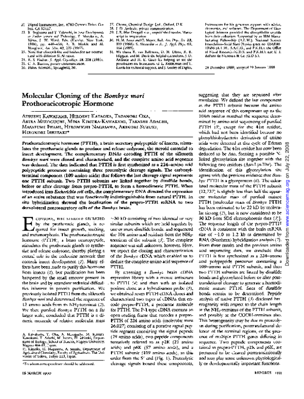 (PDF) Molecular cloning of the Bombyx mori prothoracicotropic hormone