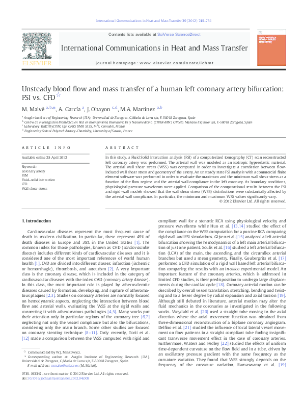 (PDF) Unsteady blood flow and mass transfer of a human left coronary ...