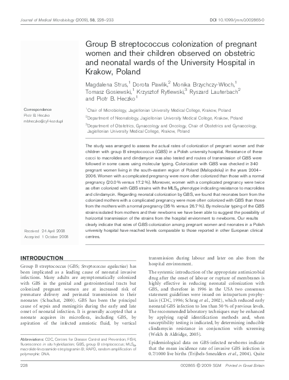 (PDF) Group B streptococcus colonization of pregnant women and their ...