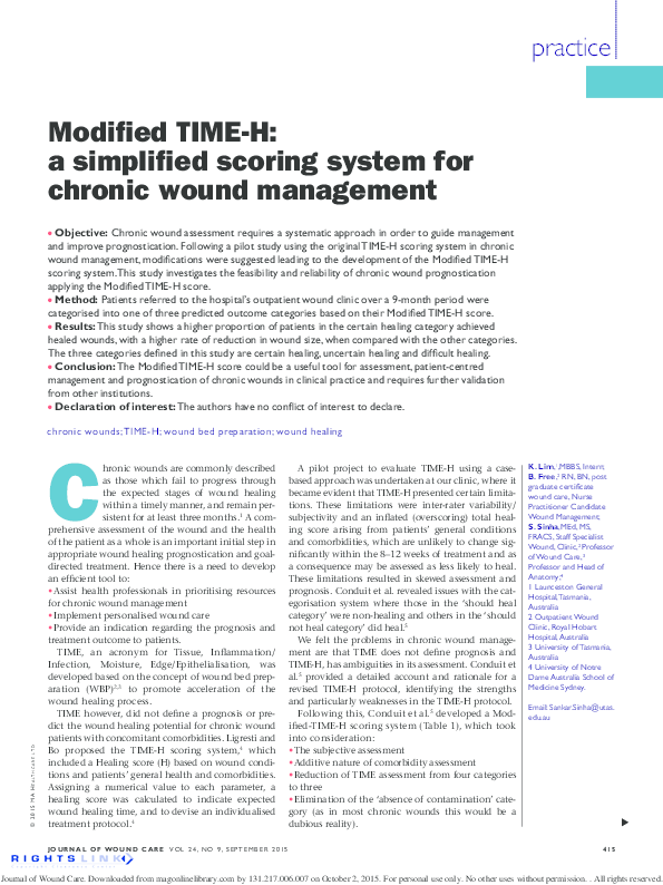 (PDF) Modified TIME-H: a simplified scoring system for chronic wound ...