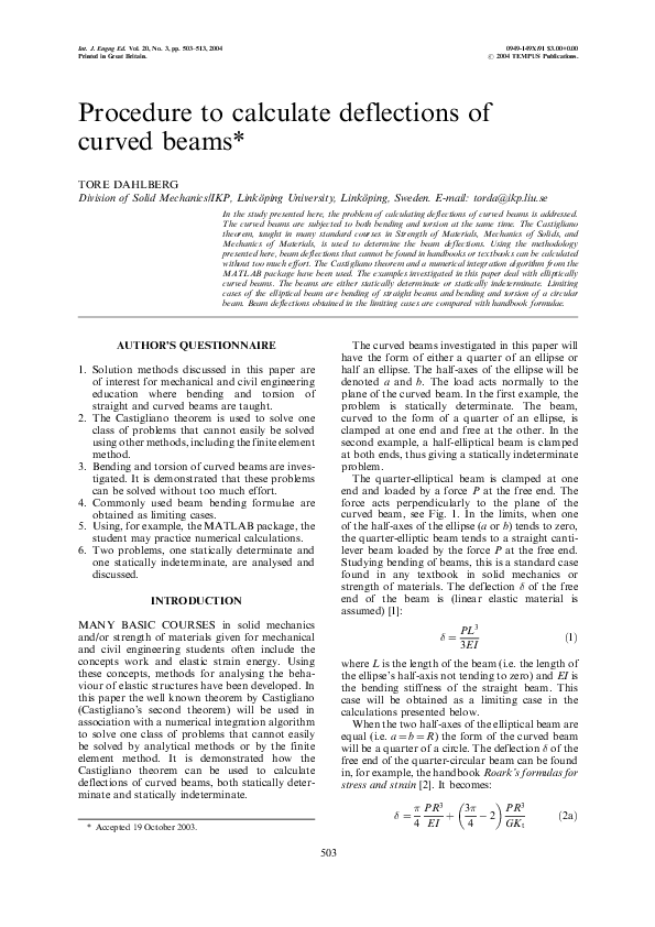 (PDF) DEFLECTION OF CURVED BEAM Jyotsna Jain Academia.edu