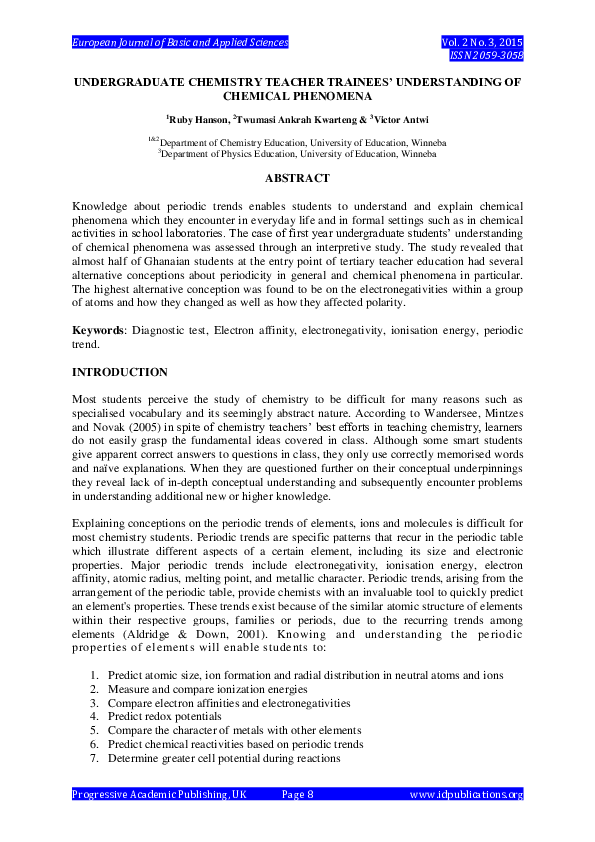 (PDF) Undergraduate chemistry teacher trainees' understanding of ...