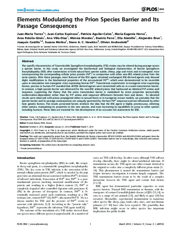 (PDF) Elements Modulating the Prion Species Barrier and Its Passage ...